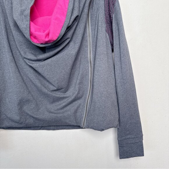 Lululemon Womens 10 Sway Jacket Gray Pink Asymmetric Zipper Cowl Neck - Picture 7 of 16